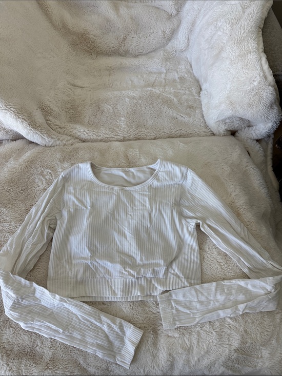 lululemon athletica Tops - lululemon athletica White Ribbed Long-Sleeve Cropped Top With Built in Bra